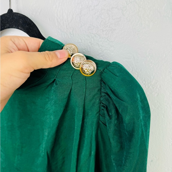 Love Is For Eternity Emerald Green Vintage Style Long Sleeve Shoulder Button Top - Picture 4 of 9